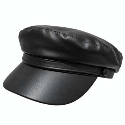Women’s Black Sailor Captain Cap – Waterproof PU Peaked Hat