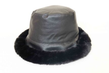 Waterproof Winter Faux Fur Fuzzy Bucket Hat Winter Waterproof Bucket Hat, Unisex Warm Fleece Lined Bucket Rain Hats, Oversized Reversible Fishing Hats with Windproof, Leather style outer