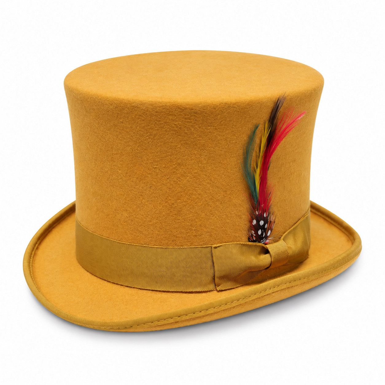 Unisex Wool Top Hat – High Crown Satin Lined with Removable Feather