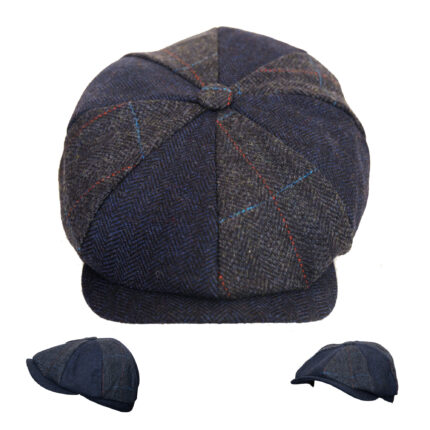 Men’s Wool Windowpane Check Tweed Newsboy Flat Baker Boy Classic Traditional Peak 8 Panel Tweed Check Wool Newsboy Cap Retro