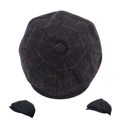 Men’s Wool Blend Windowpane Check Tweed Newsboy Flat Cap Classic Traditional Peak 8 Panel Tweed Check Wool Newsboy Cap Retro
