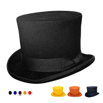 Pure Wool Top Hat for Men Satin Lined Topper Hat Black Mens Tophat Christmas Costume Cap, Wool felt Top Hats for Men | Removeable Feather, High Crown & with Satin lining