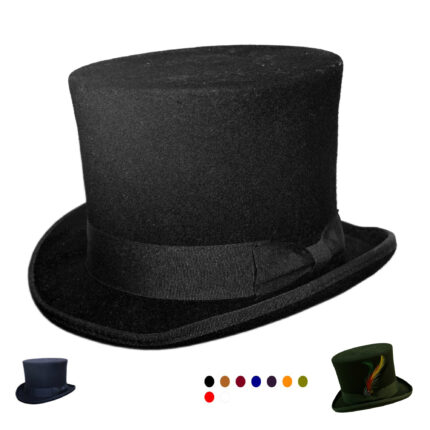 Pure Wool Top Hat for Men Satin Lined Topper Hat Black Mens Tophat Christmas Costume Cap, Wool felt Top Hats for Men | Removeable Feather, High Crown & with Satin lining