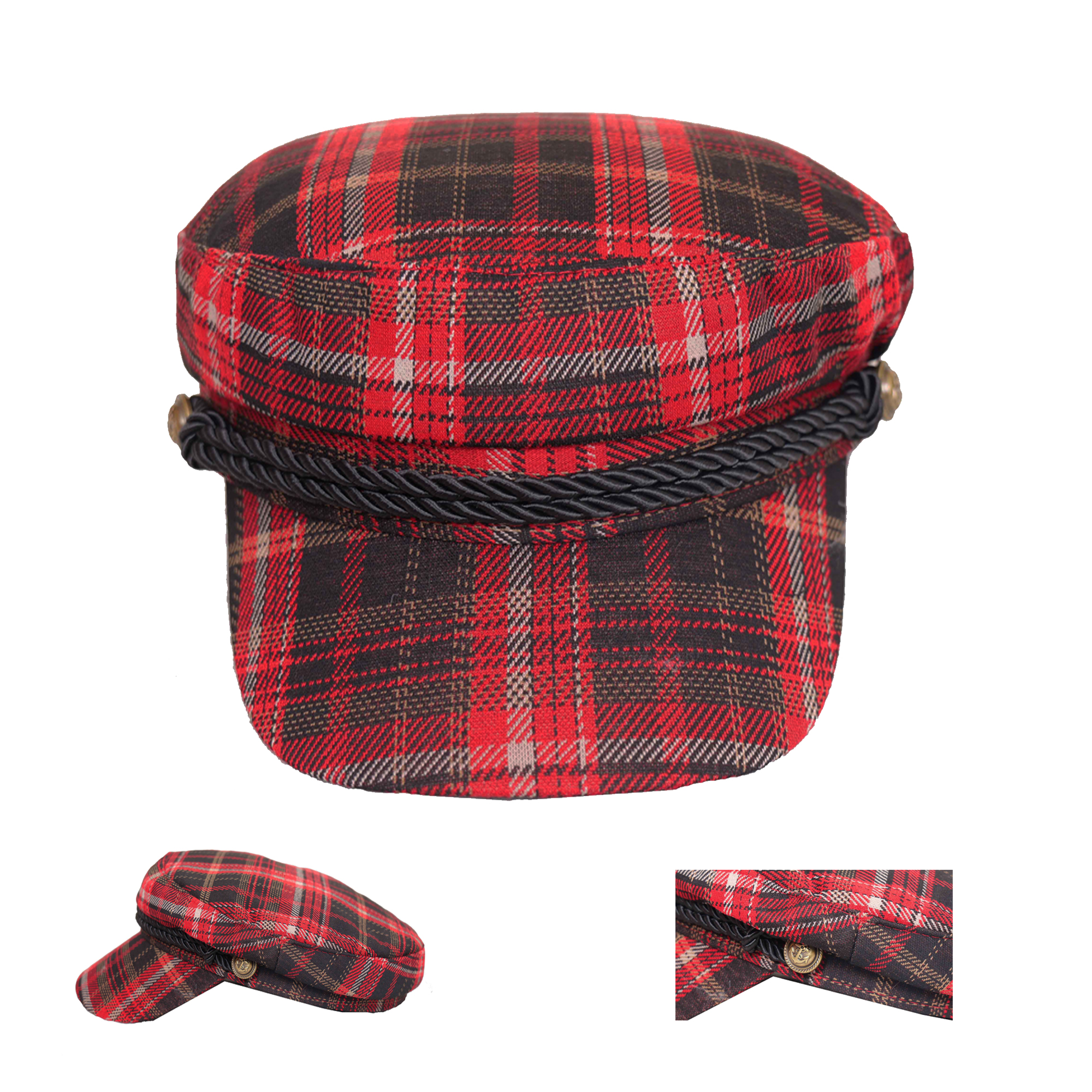 Womens Casual Cap, Captain Cap, Womens Casual Cap, Dim Color Red Check style