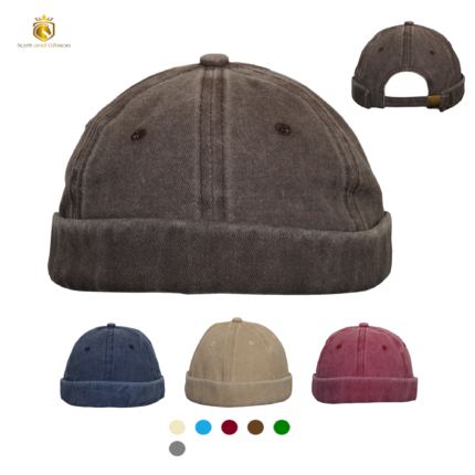 Mens Docker Cap Brimless Cap Worker Sailor Cap Rolled Cuff Retro Beanie Hat Cotton Hat