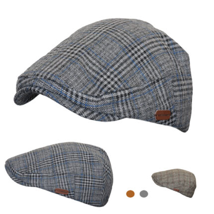 Unisex Mens Flat Cap | Classic Dogtooth Tweed Newsboy Cap, Wool Blend Baker Boy Hat, Breathable Striped Golf Cap for Casual & Formal Wear for All Seasons