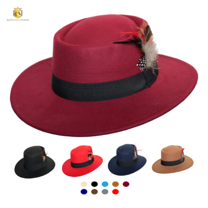 Unisex Fedora Boater Hat for Men Women Wide Brim Flat Top Hat Panama Fedora Hats Wide Edge Flat Felt Classic Jazz Hat
