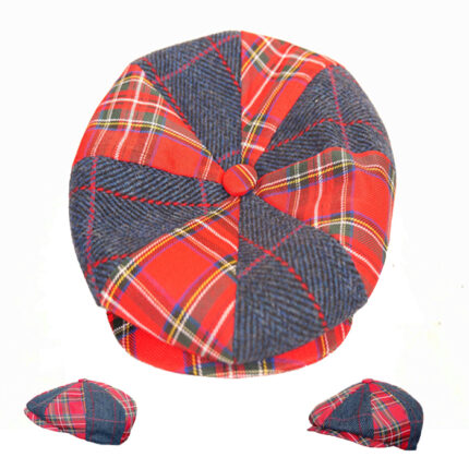 Patch Baker Cap for Men & Women- Wool & Polyester Newsboy Flat Cap in Plaid Pattern Style Mens Tweed Flat Cap for Any Occasion and Season