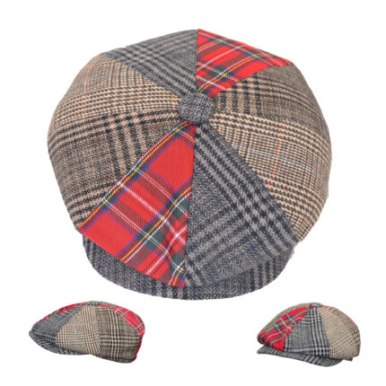 Patch Baker Cap for Men & Women- Wool & Polyester Newsboy Flat Cap in Plaid Pattern Style Mens Tweed Flat Cap for Any Occasion and Season