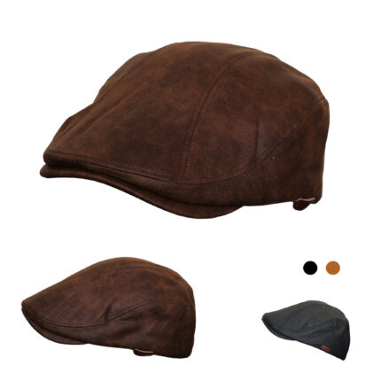 Adjustable Polyester Fashion Leather Style Newsboy Irish Flat Hat, Spring Autumn Winter