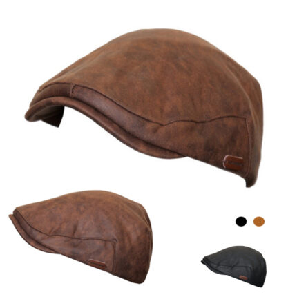 Adjustable Polyester Fashion Leather Style Newsboy Irish Flat Hat, Spring Autumn Winter