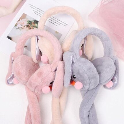 Kids Women & Girl Cute Plush Soft Fur Bunny Rabbit Long Plain Earband Earmuff Earflap for Outdoor Windproof (Free Size, Multicolor)
