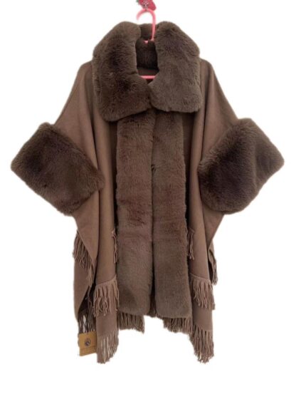 European And American Autumn And Winter New Faux Mink Fur Collar Hooded Cape Poncho Plus Size Knitted Cardigans Coat