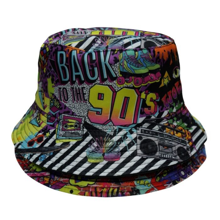 80's 90's Bucket Hat, Wide Brim Full Outdoor Sun Hat Flat Top Cap for Fishing Hiking Beach