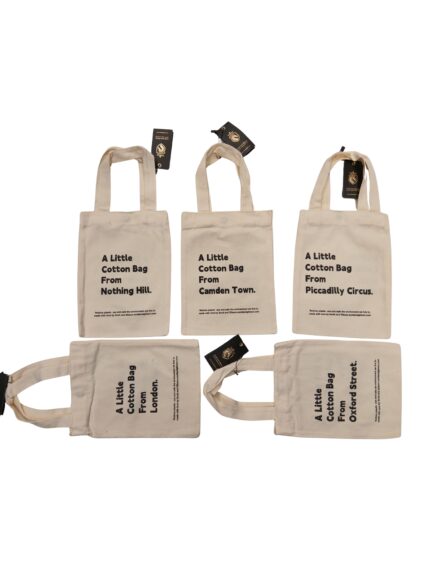 100% Cotton Small Natural Reusable - Cotton Bag From Notting Hill, Piccadilly,  Camden, Oxford, London- Shopping Souvenir Tote Bag Featuring London - (Design 5)