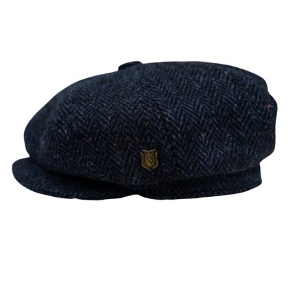 Scott&Gibson Harris Tweed Baker Boy Cap  British Made Arran Traditional Navy Herringbone Cap 100% Wool in 5 Sizes Outer Hebrides of Scotland