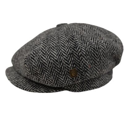 Scott&Gibson Harris Tweed Baker Boy Cap  British Made Arran Traditional White Herringbone Cap 100% Wool in 5 Sizes Outer Hebrides of Scotland