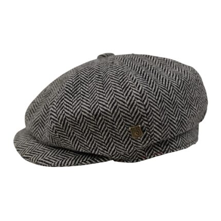 Scott&Gibson Tweed Baker Boy Cap  British Made Arran Traditional White Grey Herringbone Cap 100% Wool in 5 Sizes Outer Hebrides of Scotland