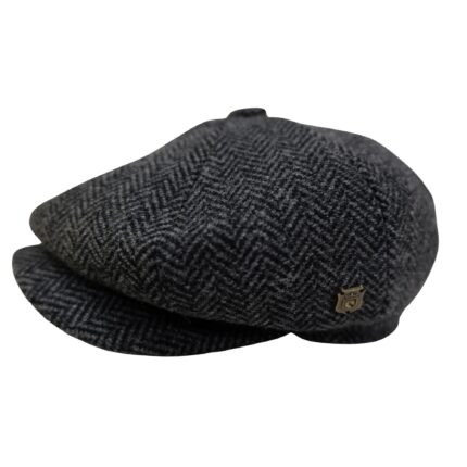 Scott&Gibson Tweed Baker Boy Cap  British Made Arran Traditional Black Herringbone Cap 100% Wool in 5 Sizes Outer Hebrides of Scotland