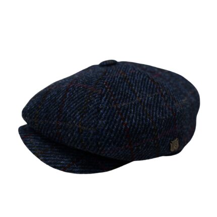 Scott&Gibson Harris Tweed Baker Boy Cap  British Made Arran Traditional Navy Check Cap 100% Wool in 5 Sizes Outer Hebrides of Scotland