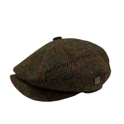 Scott&Gibson Harris Tweed Baker Boy Cap  British Made Arran Traditional Olive Check Mix Cap 100% Wool in 5 Sizes Outer Hebrides of Scotland