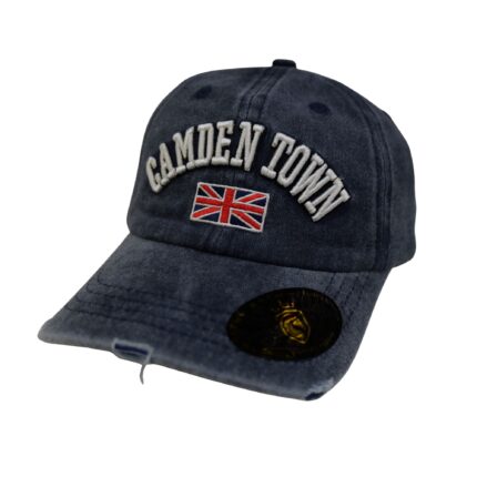 Camden Town with England Flag in Curve Style- 100% Cotton Embroidery with Text- Baseball Cap for Men Women Washed colors