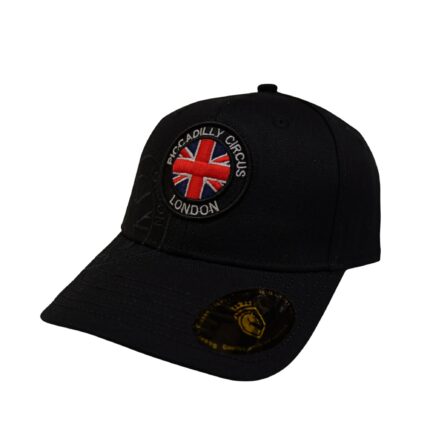 Piccadilly Circus London with England Flag Circle London- 100% Cotton Embroidery with Text- Baseball Cap for Men Women Solid colors