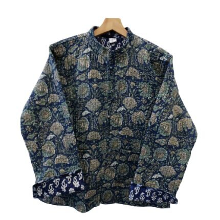 Quilted Jacket – Handmade DK Blue-Light Velvet Coat 100% Cotton , Reversable  Indian Made -Soft and light weight