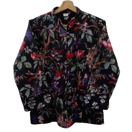 Quilted Jacket – Handmade Black Garden Velvet Coat 100% Cotton , Reversable  Indian Made -Soft and light weight