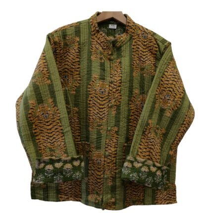 Quilted Jacket – Handmade  Bold Tiger Velvet Coat 100% Cotton , Reversable  Indian Made -Soft and light weight