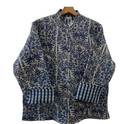 Quilted Jacket – Handmade Blue Velvet Coat 100% Cotton , Reversable  Indian Made -Soft and light weight