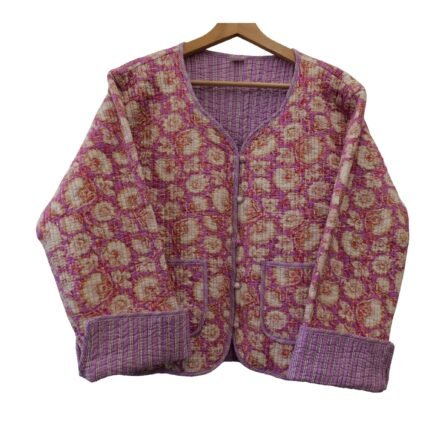 Quilted Jacket – Handmade Pink Purple Velvet Coat 100% Cotton , Reversable  Indian Made -Soft and light weight