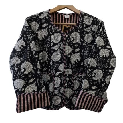 Quilted Jacket – Handmade Black Velvet Coat 100% Cotton , Reversable  Indian Made -Soft and light weight