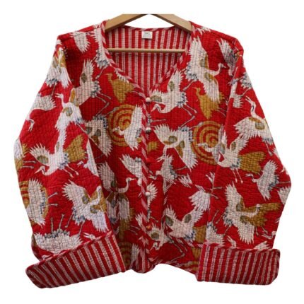 Quilted Jacket – Handmade Red Velvet Coat 100% Cotton , Reversable  Indian Made -Soft and light weight
