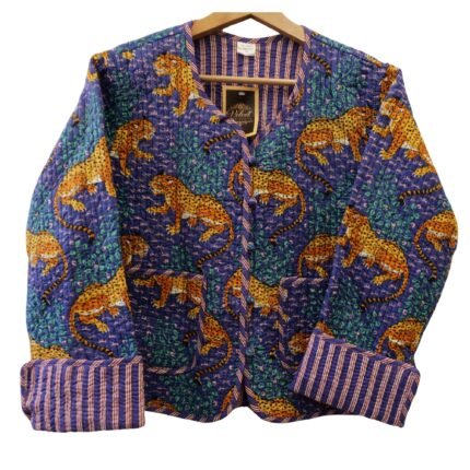 Quilted Jacket – Handmade Purple Tiger Velvet Coat 100% Cotton , Reversable  Indian Made -Soft and light weight