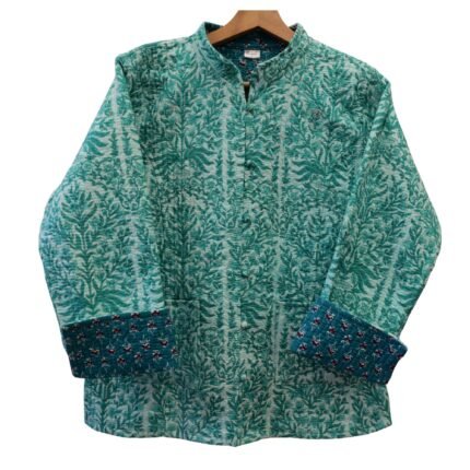 Quilted Jacket – Handmade Light Green Velvet Coat 100% Cotton , Reversable  Indian Made -Soft and light weight