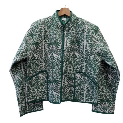 Quilted Jacket – Handmade Green Velvet Coat 100% Cotton , Reversable  Indian Made -Soft and light weight