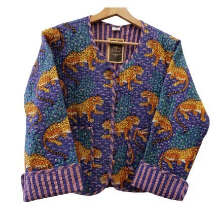 Quilted Jacket – Handmade Purple Tiger Velvet Coat 100% Cotton , Reversable  Indian Made -Soft and light weight