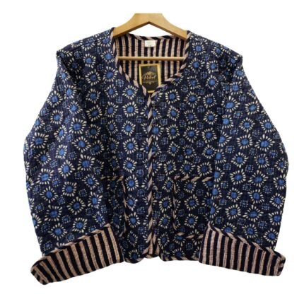 Quilted Jacket – Handmade Navy Velvet Coat 100% Cotton , Reversable  Indian Made -Soft and light weight