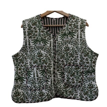 Half Quilted Jacket – Handmade Army Green Velvet Coat 100% Cotton , Reversable  Indian Made -Soft and light weight