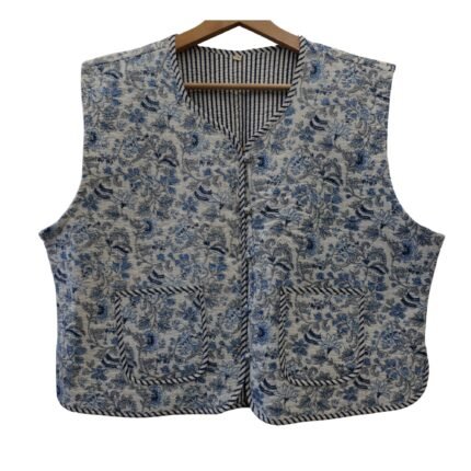 Half Quilted Jacket – Handmade Sky Blue Teal Velvet Coat 100% Cotton , Reversable  Indian Made -Soft and light weight