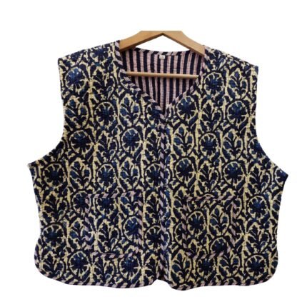 Half Quilted Jacket – Handmade Navy BG Velvet Coat 100% Cotton , Reversable  Indian Made -Soft and light weight