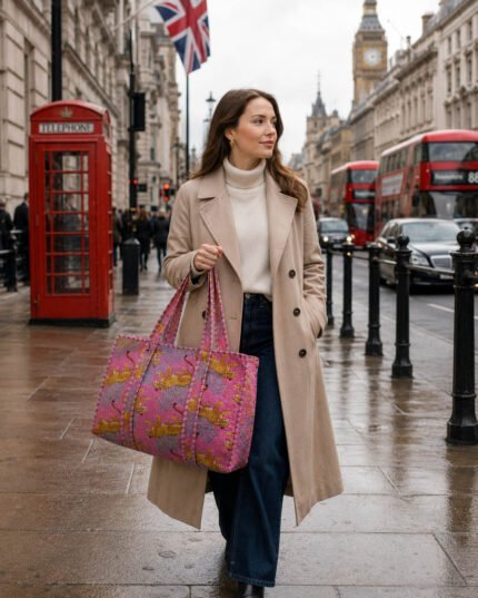 100% Cotton Bag Handmade Notting Hill Quilted Reversible Tote, Shopping and Travels Gift Bags